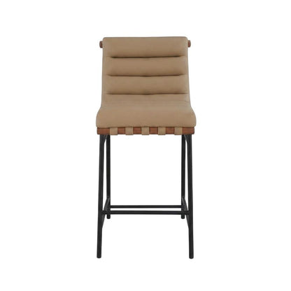 Vegan Leather & Boucle Counter Stool for Bar, Tan Vegan Leather
