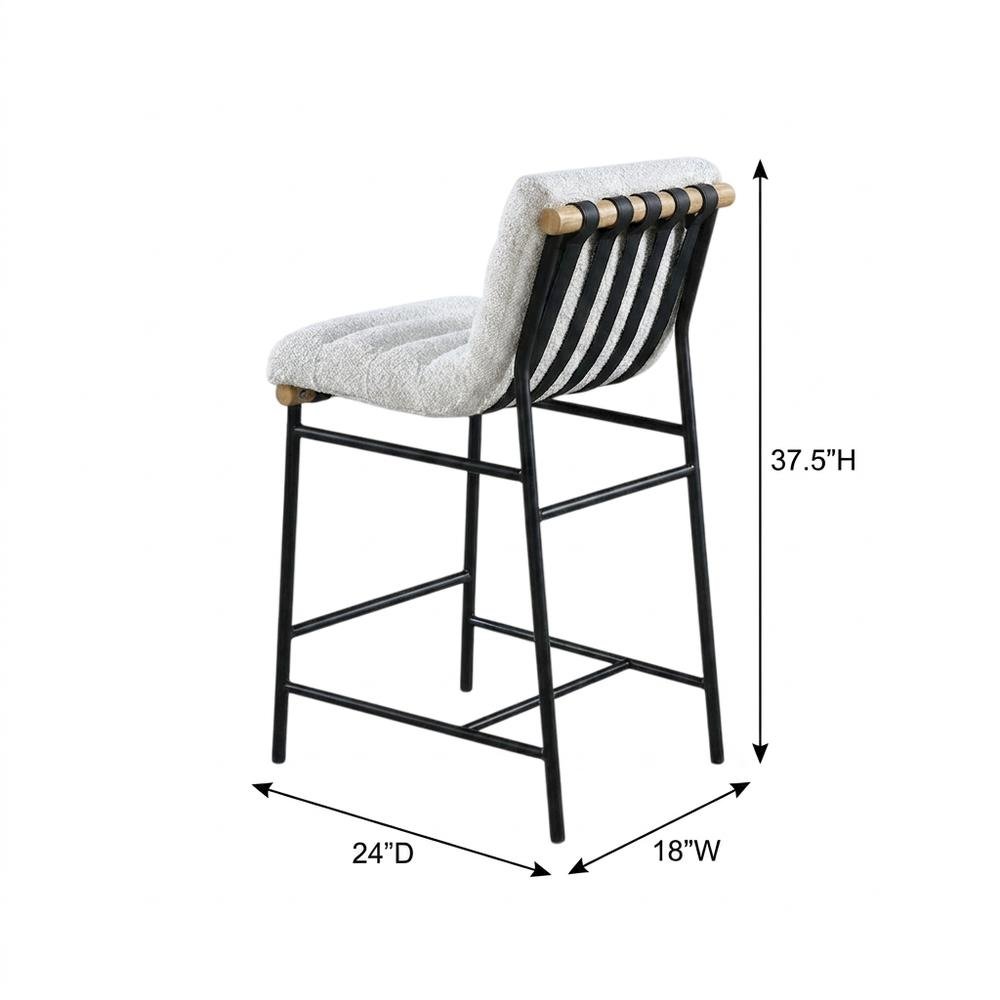 Vegan Leather & Boucle Counter Stool for Bar, Cream Boucle Fabric