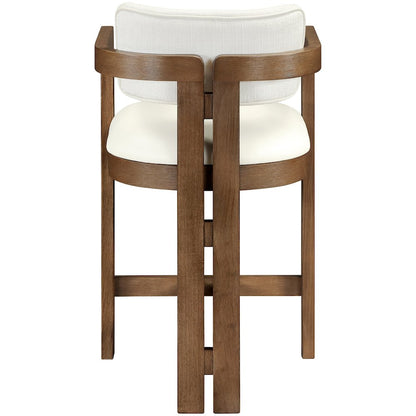 Ravina Cream Vegan Leather and Linen Textured Fabric Upholstered Counter Stool