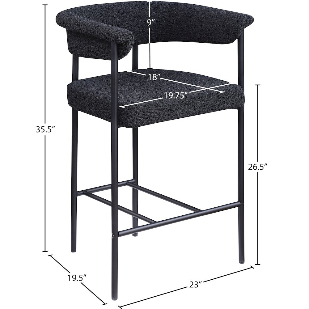 Malin Black Boucle Fabric Counter Stool, Set of 2