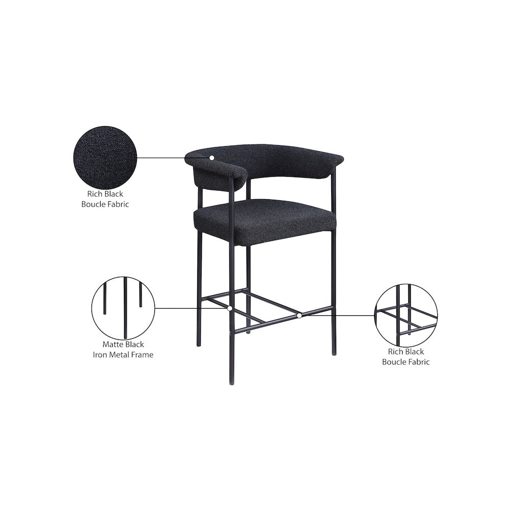 Malin Black Boucle Fabric Counter Stool, Set of 2