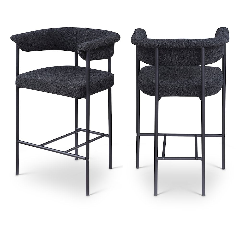 Malin Black Boucle Fabric Counter Stool, Set of 2