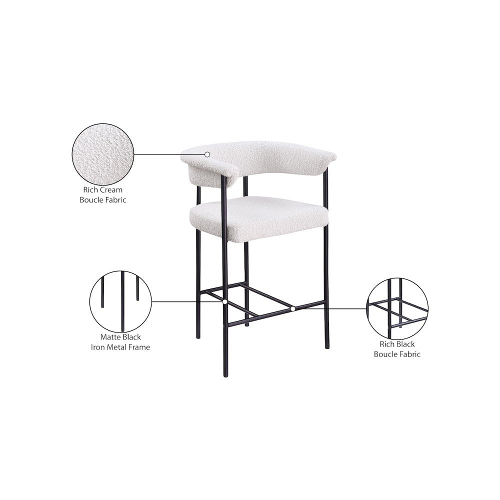 Malin Cream Boucle Fabric Counter Stool, Set of 2