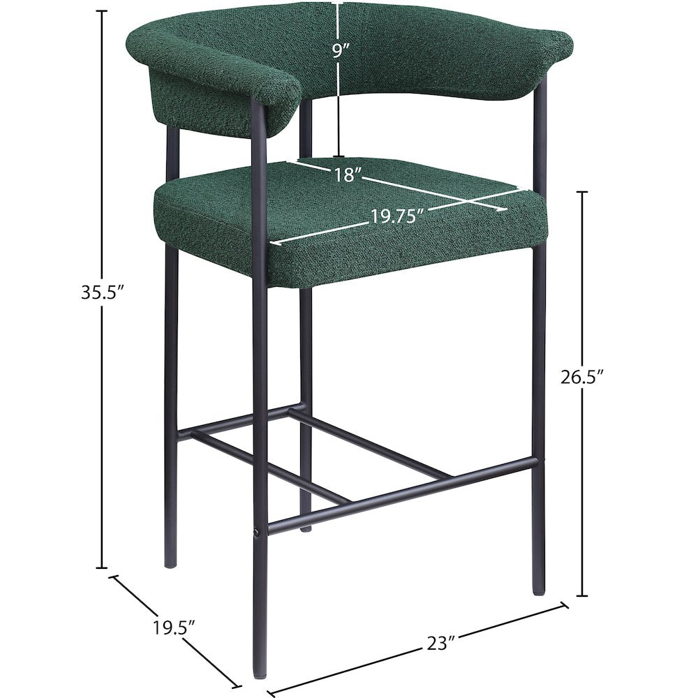 Malin Green Boucle Fabric Counter Stool, Set of 2