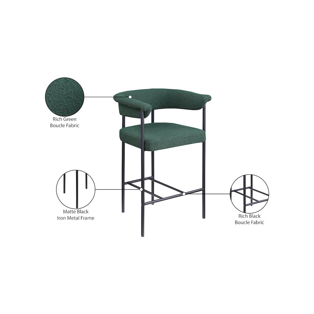 Malin Green Boucle Fabric Counter Stool, Set of 2