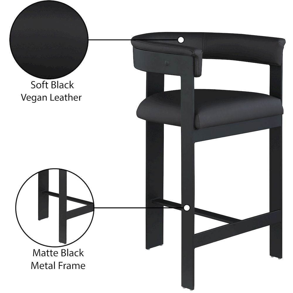 Romeo Black Vegan Leather Counter Stool, Set of 2