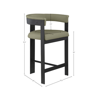 Romeo Olive Green Vegan Leather Counter Stool, Set of 2