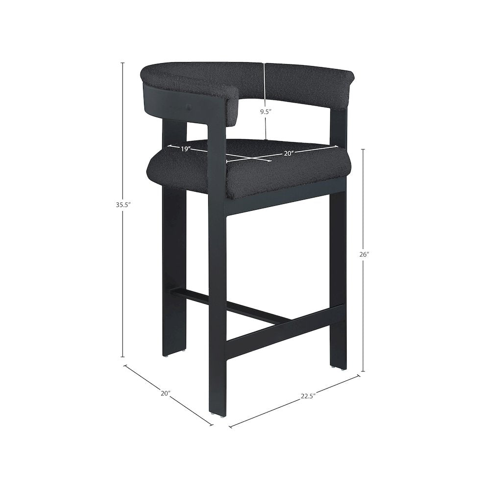 Romeo Black Boucle Fabric Counter Stool, Set of 2