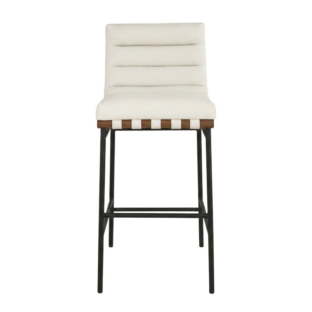 Vegan Leather Bar Stool, Iron Frame, Contemporary, Cream Vegan Leather
