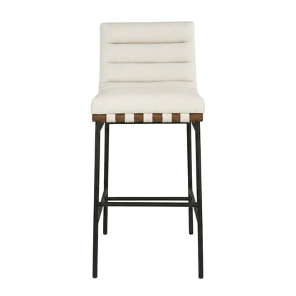 Vegan Leather Bar Stool, Iron Frame, Contemporary, Cream Vegan Leather