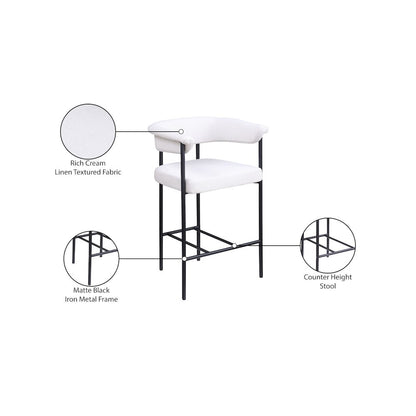 Malin Cream Linen Textured Fabric Counter Stool, Set of 2