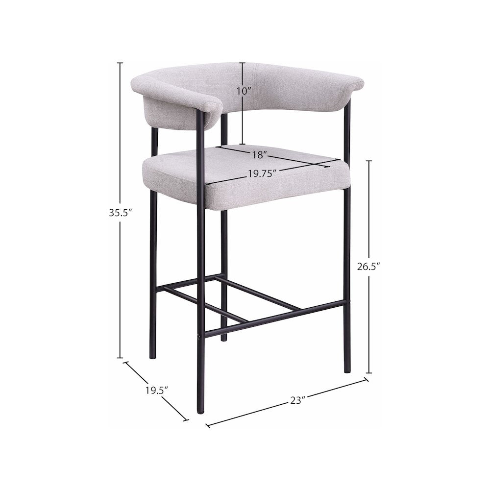 Malin Grey Linen Textured Fabric Counter Stool, Set of 2