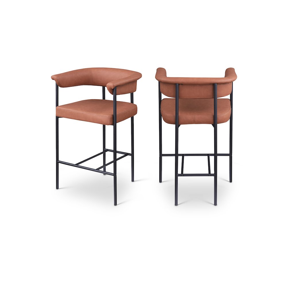 Malin Cognac Vegan Leather Counter Stool, Set of 2