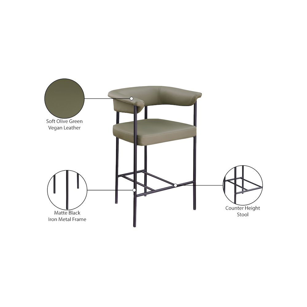Malin Olive Vegan Leather Counter Stool, Set of 2