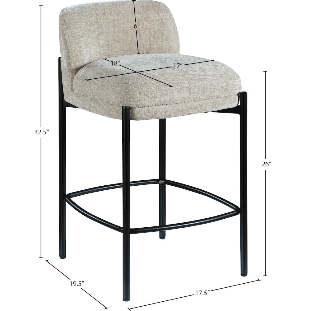 Burton Beige Chenille Fabric Stool, Set of 2