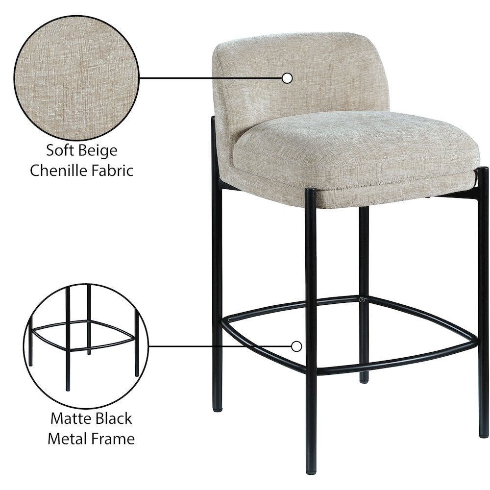 Burton Beige Chenille Fabric Stool, Set of 2