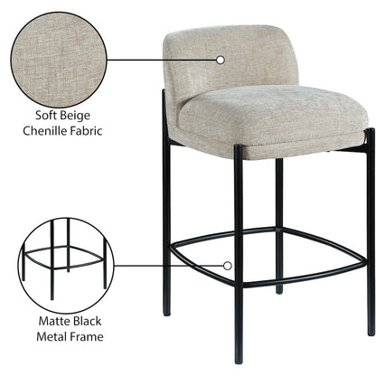Burton Beige Chenille Fabric Stool, Set of 2