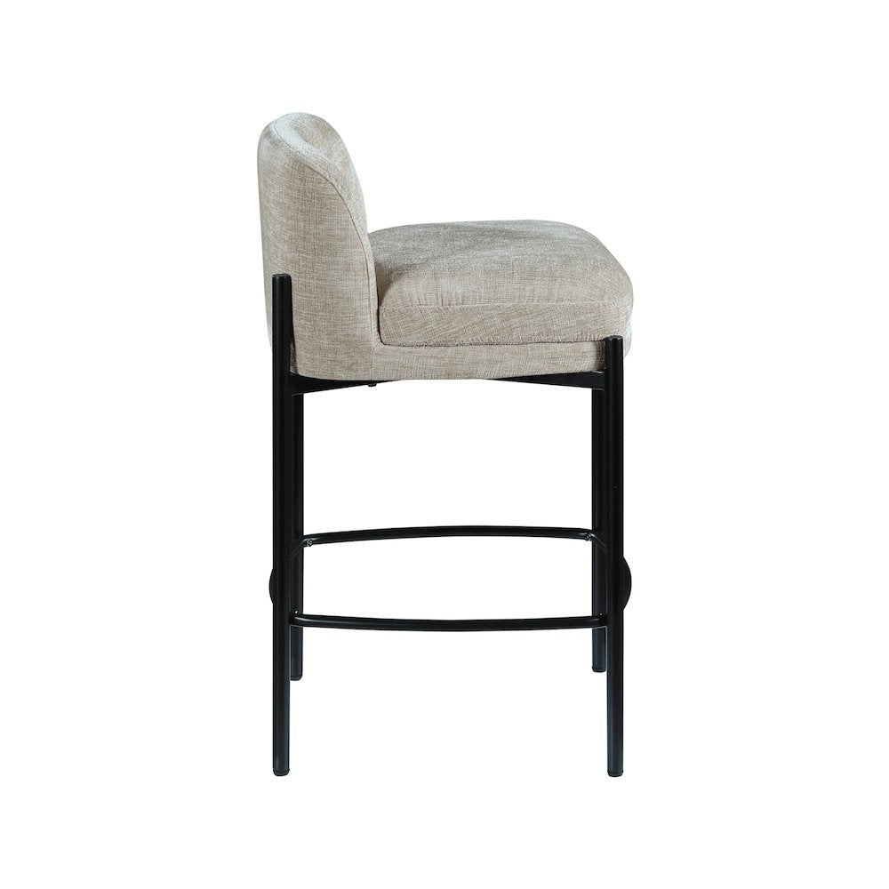 Counter Height Bar Stools with Back, Set of 2, Beige Chenille Fabric