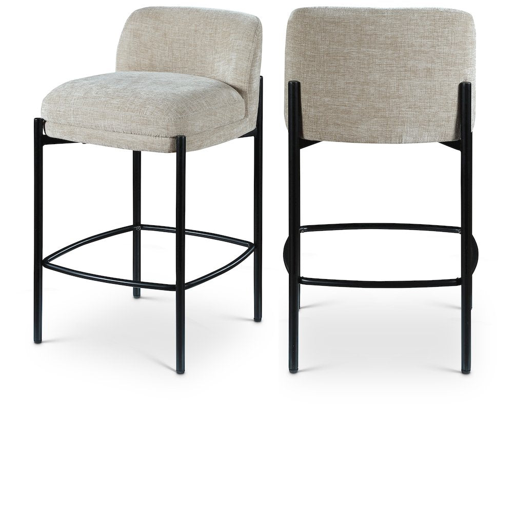 Counter Height Bar Stools with Back, Set of 2, Beige Chenille Fabric