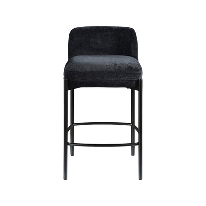 Counter Height Bar Stools with Back, Set of 2, Black Chenille Fabric