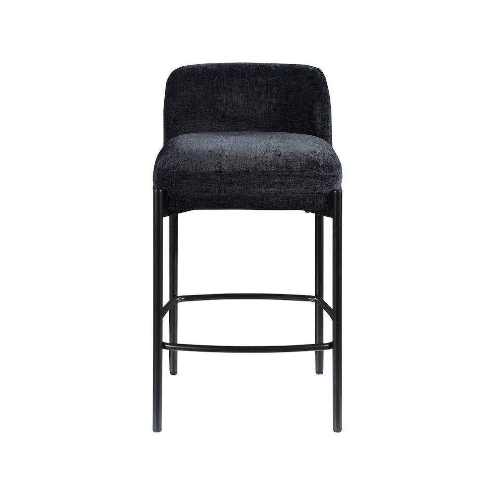 Burton Black Chenille Fabric Stool, Set of 2