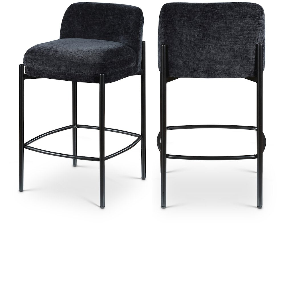 Burton Black Chenille Fabric Stool, Set of 2