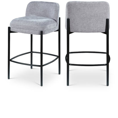 Burton Grey Chenille Fabric Stool, Set of 2