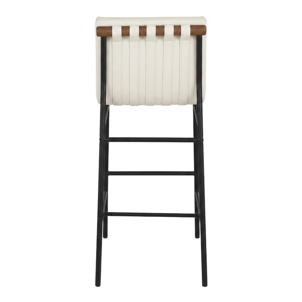 Vegan Leather Bar Stool, Iron Frame, Contemporary, Cream Vegan Leather