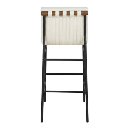 Vegan Leather Bar Stool, Iron Frame, Contemporary, Cream Vegan Leather