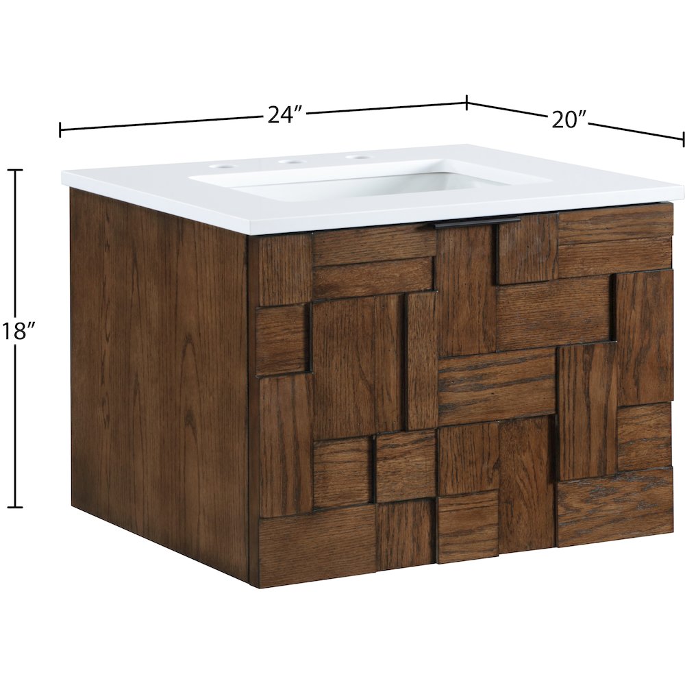 Leonardo 24" Brown Engineered Stone And Solid Wood Wall Mounted Bathroom Vanity
