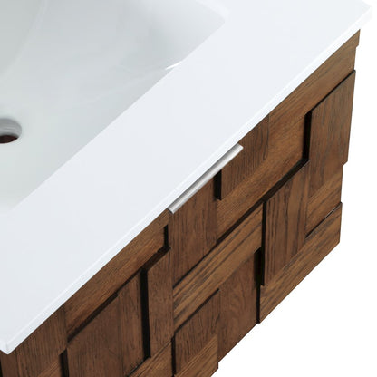 Leonardo 24" Brown Engineered Stone And Solid Wood Wall Mounted Bathroom Vanity