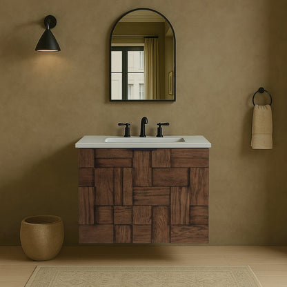 Leonardo 24" Brown Engineered Stone And Solid Wood Wall Mounted Bathroom Vanity