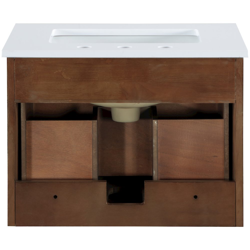 Leonardo 24" Brown Engineered Stone And Solid Wood Wall Mounted Bathroom Vanity