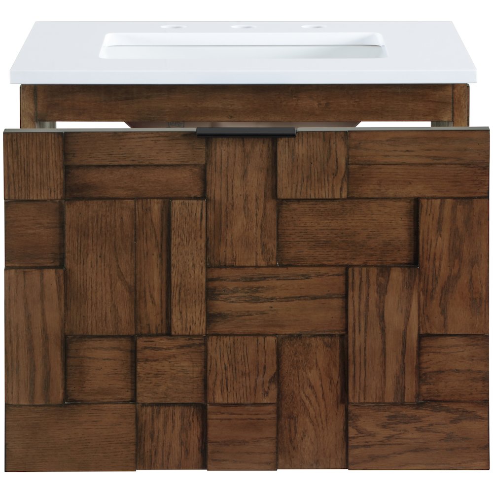 Leonardo 24" Brown Engineered Stone And Solid Wood Wall Mounted Bathroom Vanity