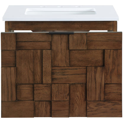 Leonardo 24" Brown Engineered Stone And Solid Wood Wall Mounted Bathroom Vanity