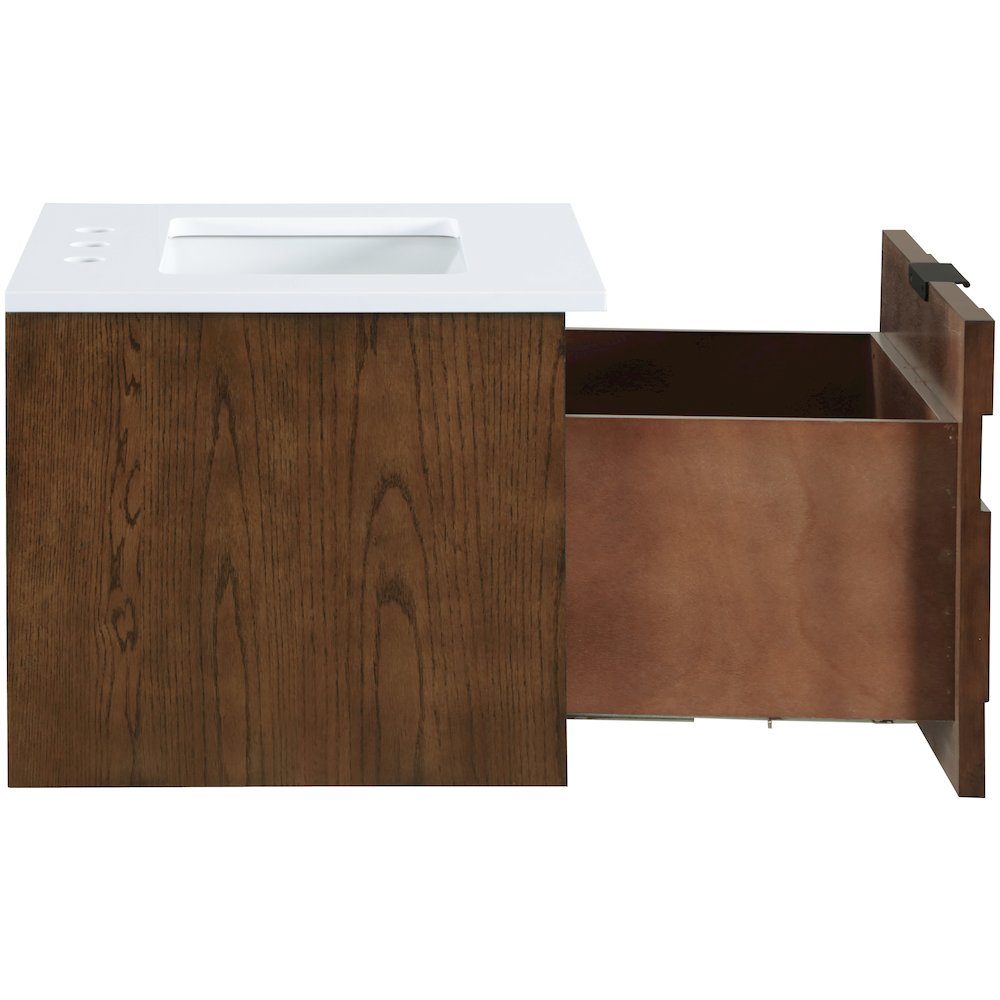 Leonardo 24" Brown Engineered Stone And Solid Wood Wall Mounted Bathroom Vanity