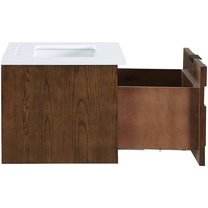 Leonardo 24" Brown Engineered Stone And Solid Wood Wall Mounted Bathroom Vanity