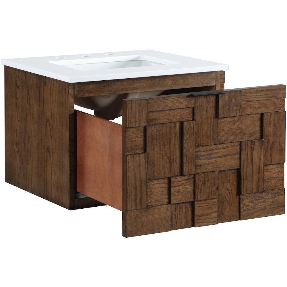 Leonardo 24" Brown Engineered Stone And Solid Wood Wall Mounted Bathroom Vanity