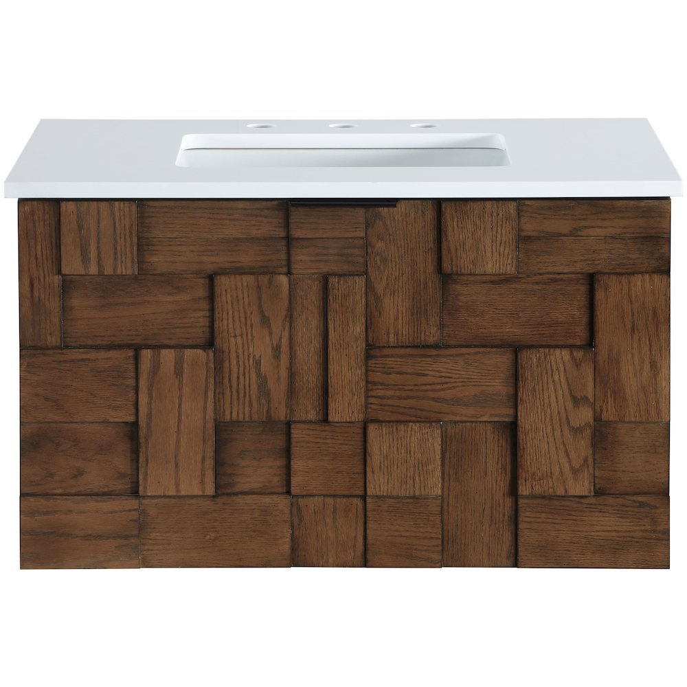 Leonardo 30" Brown Engineered Stone And Solid Wood Wall Mounted Bathroom Vanity
