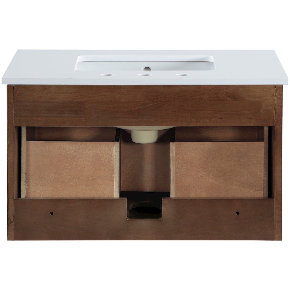 Leonardo 30" Brown Engineered Stone And Solid Wood Wall Mounted Bathroom Vanity
