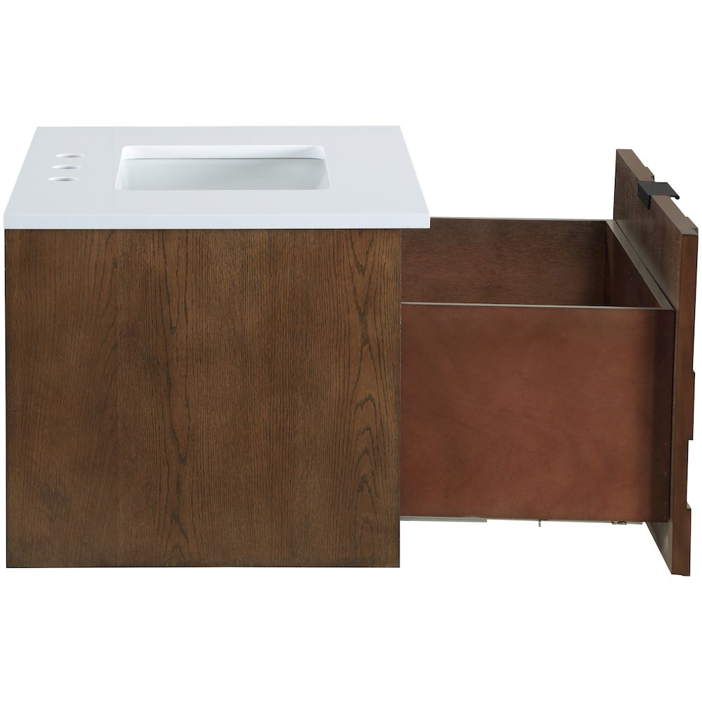 Leonardo 30" Brown Engineered Stone And Solid Wood Wall Mounted Bathroom Vanity