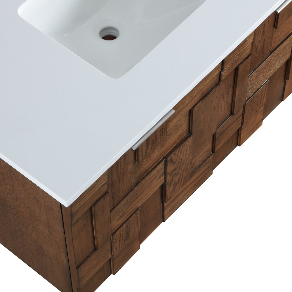 Leonardo 36" Brown Engineered Stone And Solid Wood Wall Mounted Bathroom Vanity
