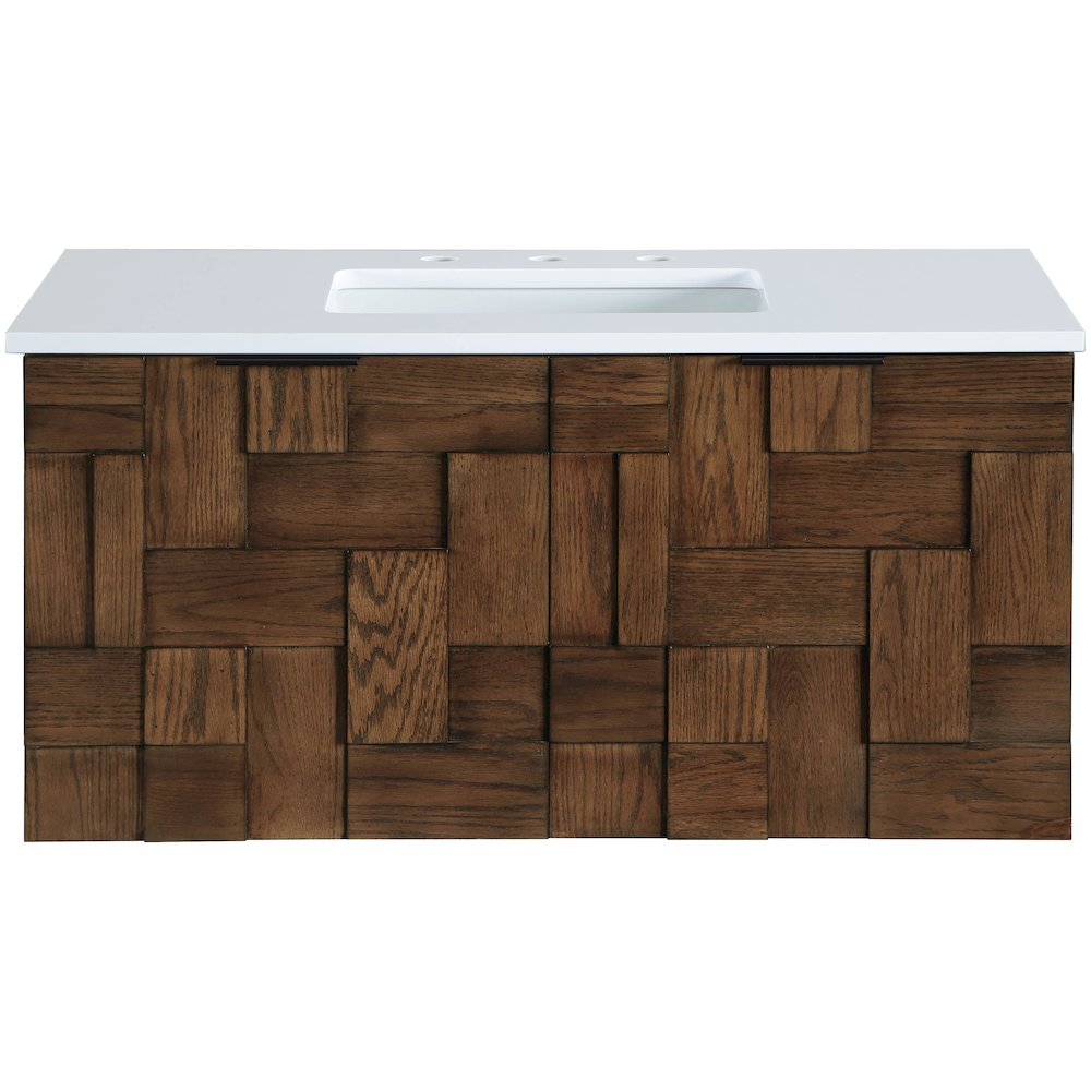 Leonardo 36" Brown Engineered Stone And Solid Wood Wall Mounted Bathroom Vanity
