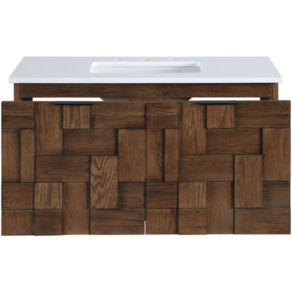Leonardo 36" Brown Engineered Stone And Solid Wood Wall Mounted Bathroom Vanity