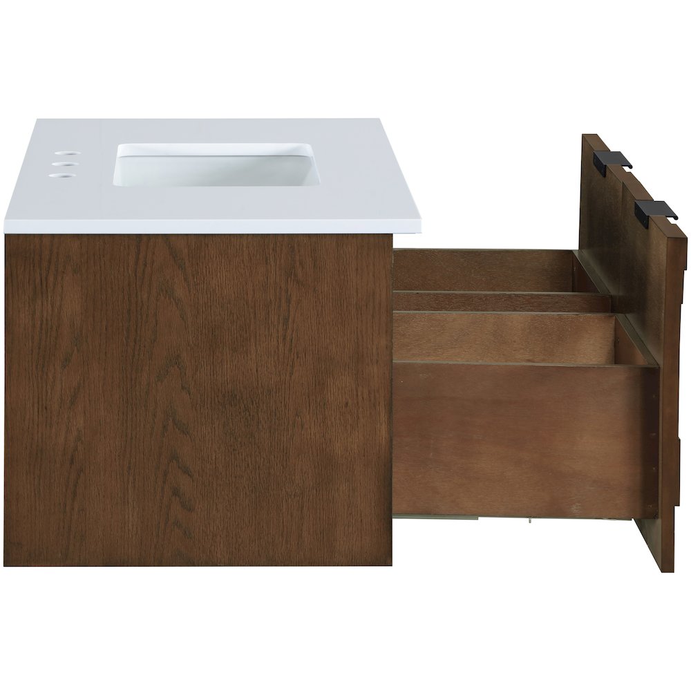 Leonardo 36" Brown Engineered Stone And Solid Wood Wall Mounted Bathroom Vanity