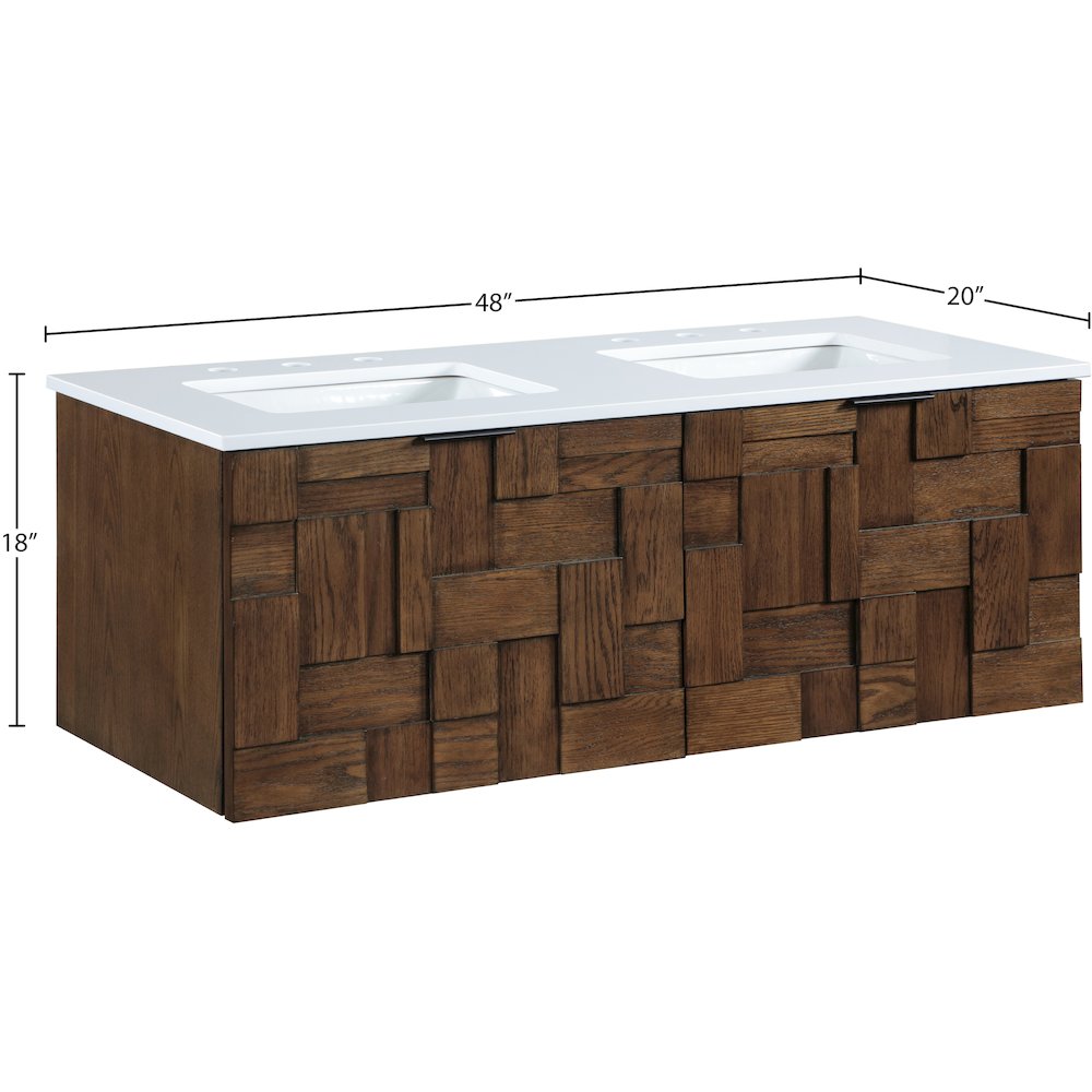 Leonardo 48" Brown Engineered Stone And Solid Wood Wall Mounted Bathroom Vanity