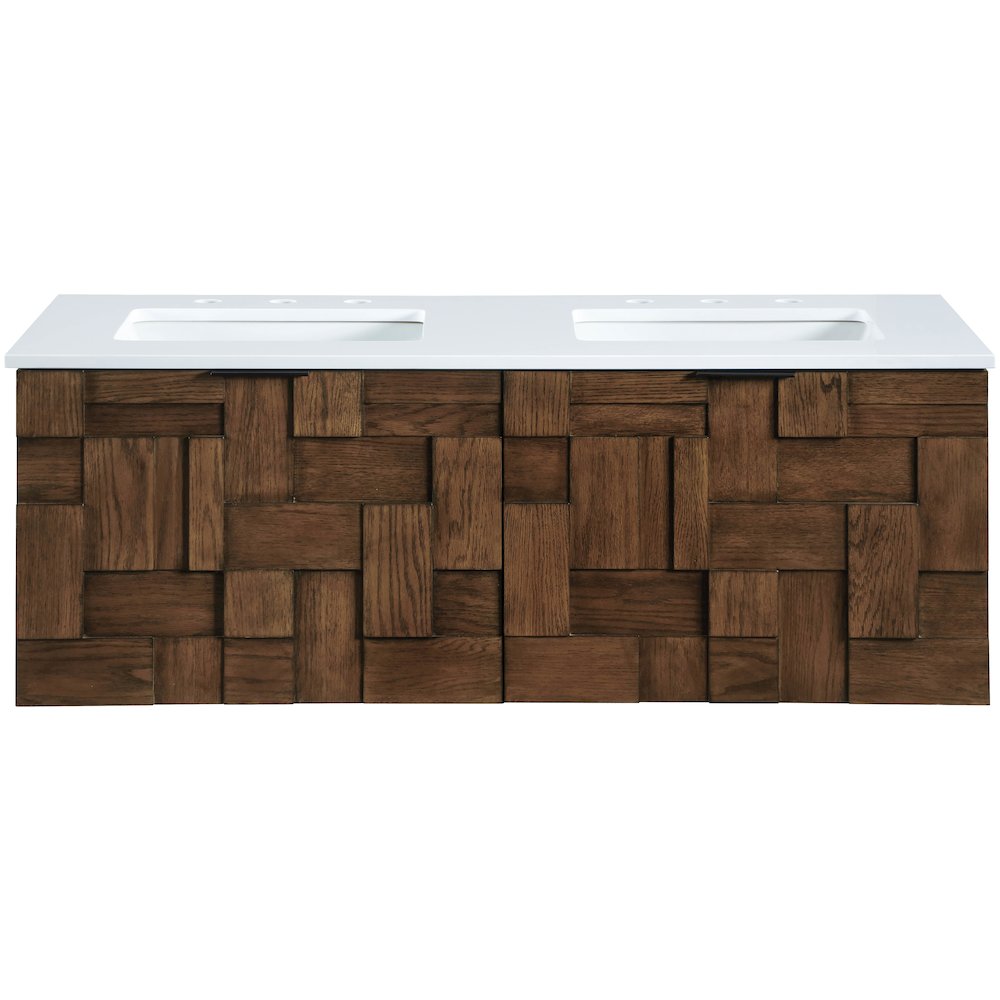 Leonardo 48" Brown Engineered Stone And Solid Wood Wall Mounted Bathroom Vanity