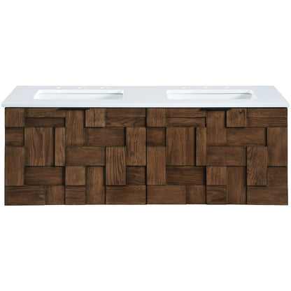 Leonardo 48" Brown Engineered Stone And Solid Wood Wall Mounted Bathroom Vanity