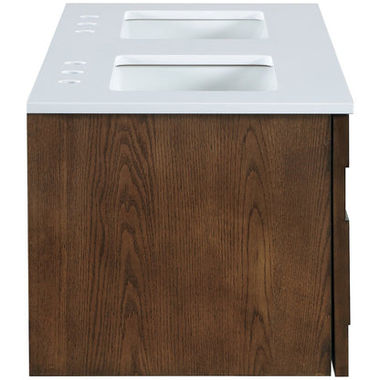 Leonardo 48" Brown Engineered Stone And Solid Wood Wall Mounted Bathroom Vanity