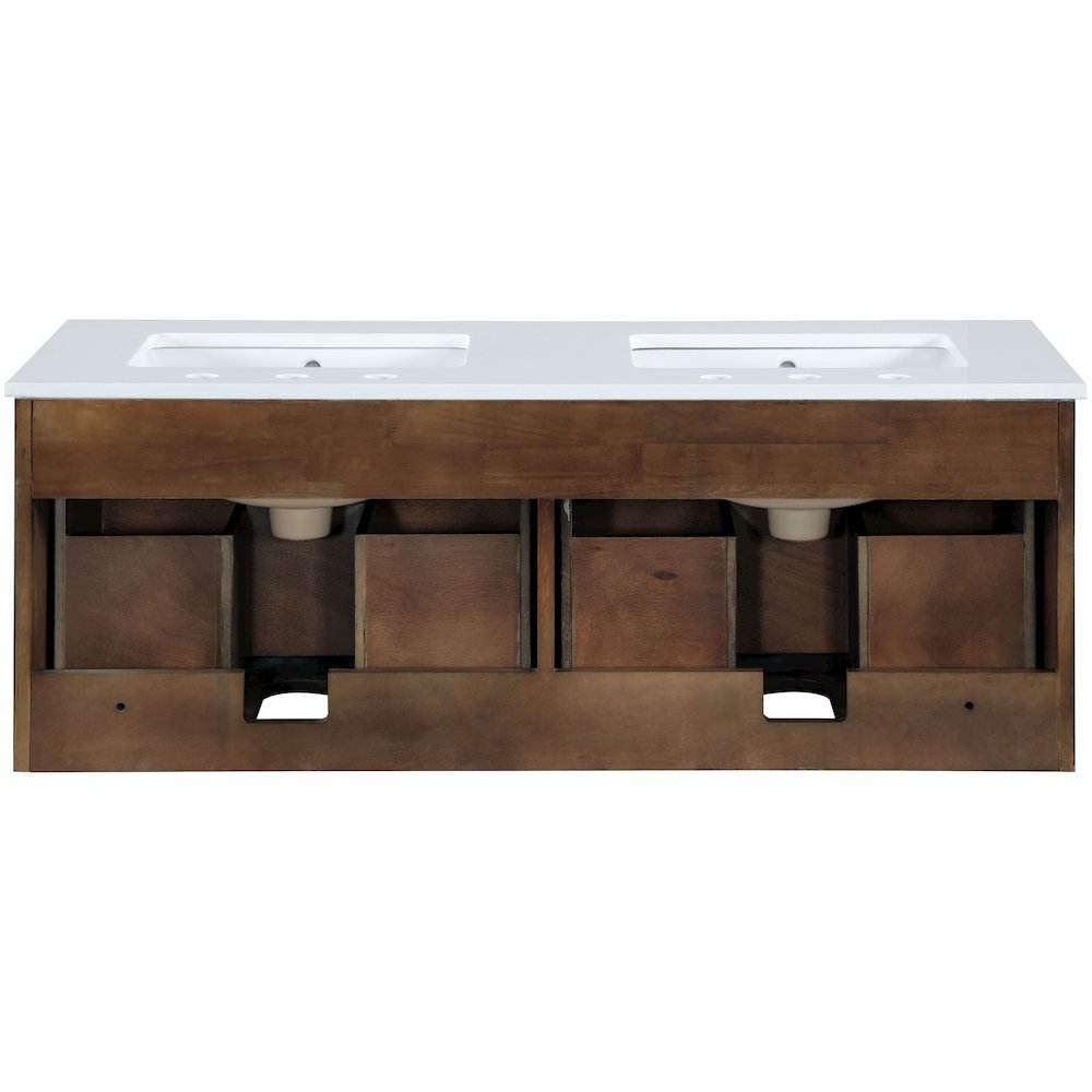 Leonardo 48" Brown Engineered Stone And Solid Wood Wall Mounted Bathroom Vanity